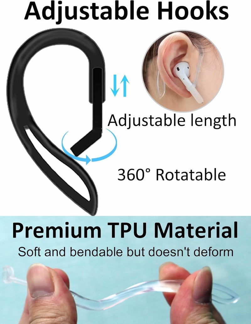 A-Focus Anti-Slip Set for AirPods 4 Silicone Adjustable Ear Hook Ergonomic Design Wings Wingtip Ear Hooks Tips Strap Sport Earbuds Accessories Eartip Compatible with AirPods 4th Black - Image 4